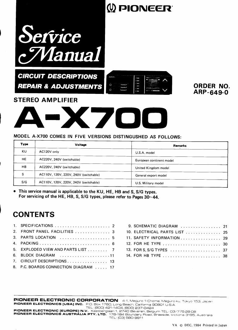 pioneer ax 700 service manual