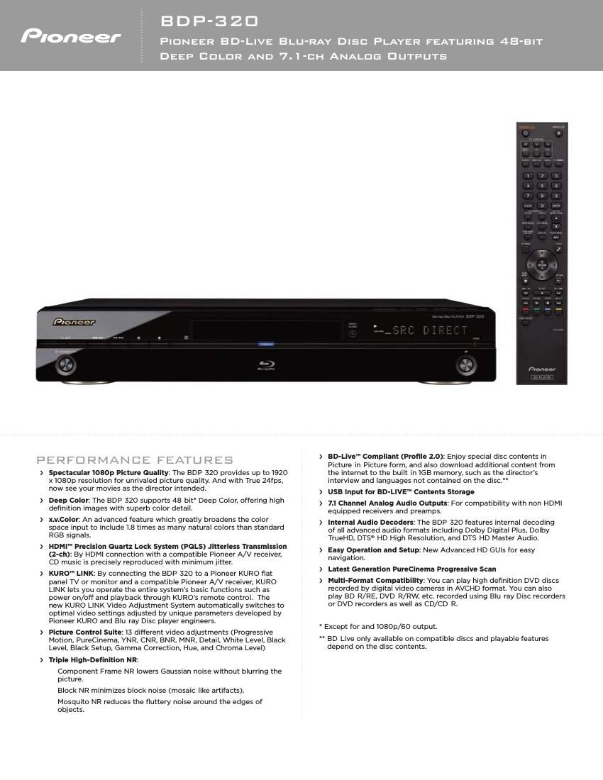 Pioneer BDP 320 Brochure