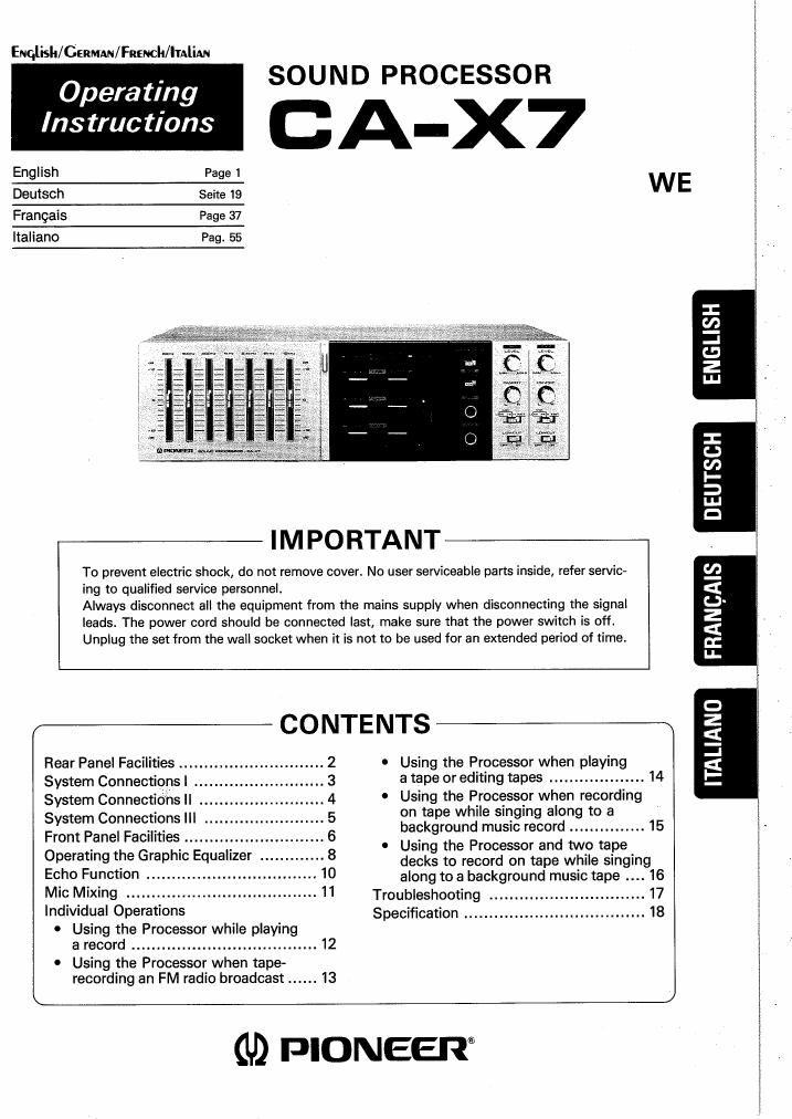 pioneer ca x 7 owners manual