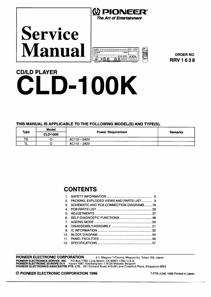 Free Download Pioneer Cld 100 K Service Manual