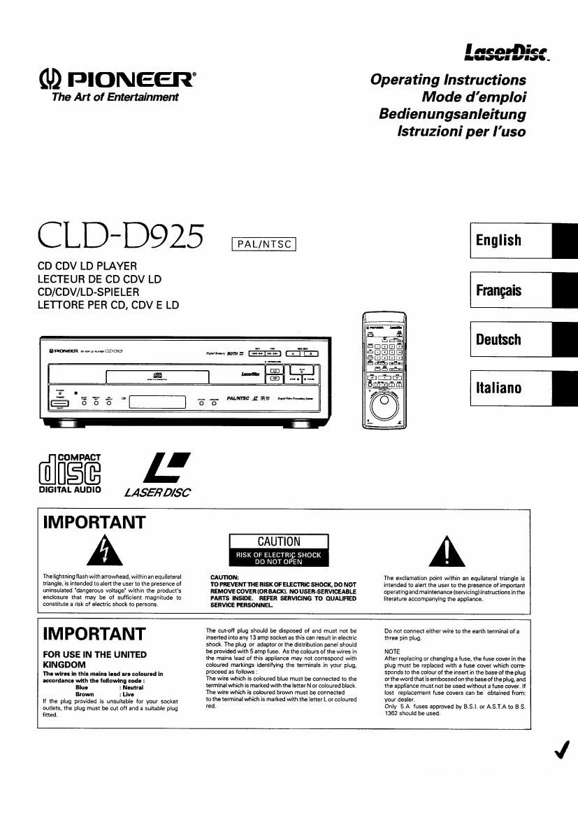 pioneer cldd 925 owners manual