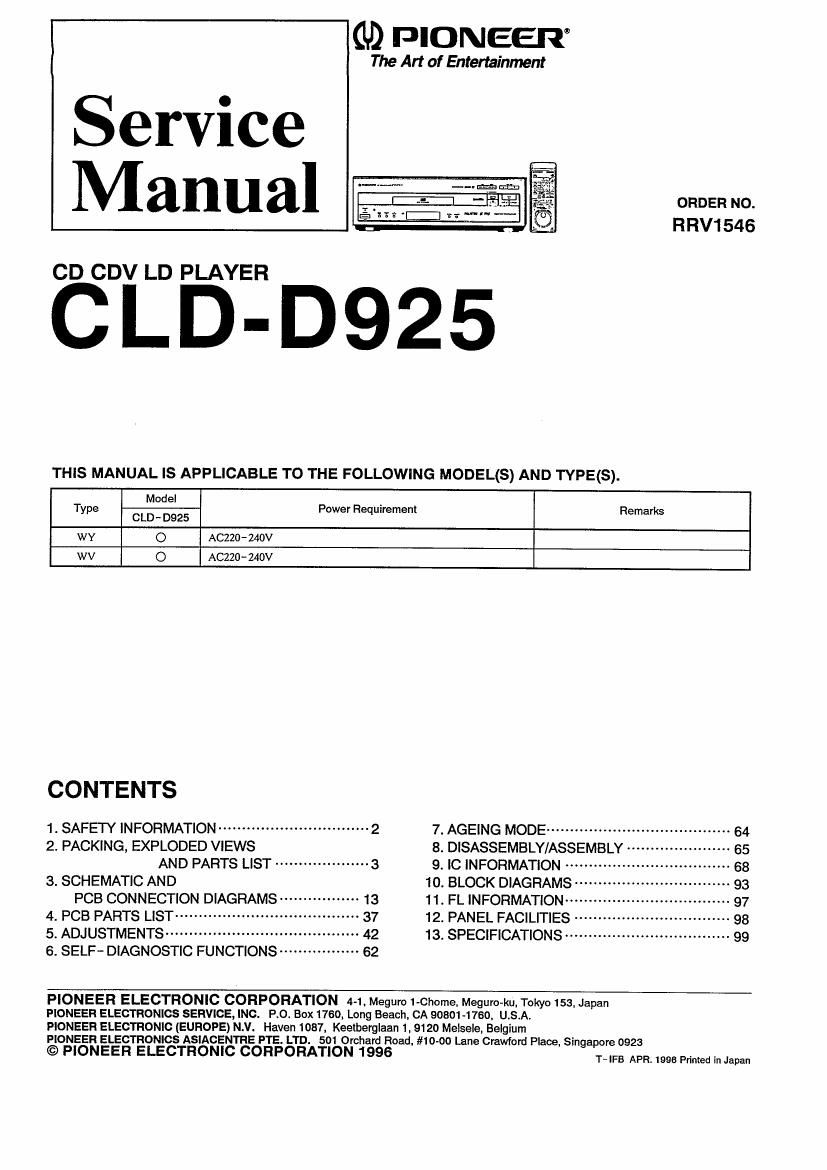 pioneer cldd 925 service manual