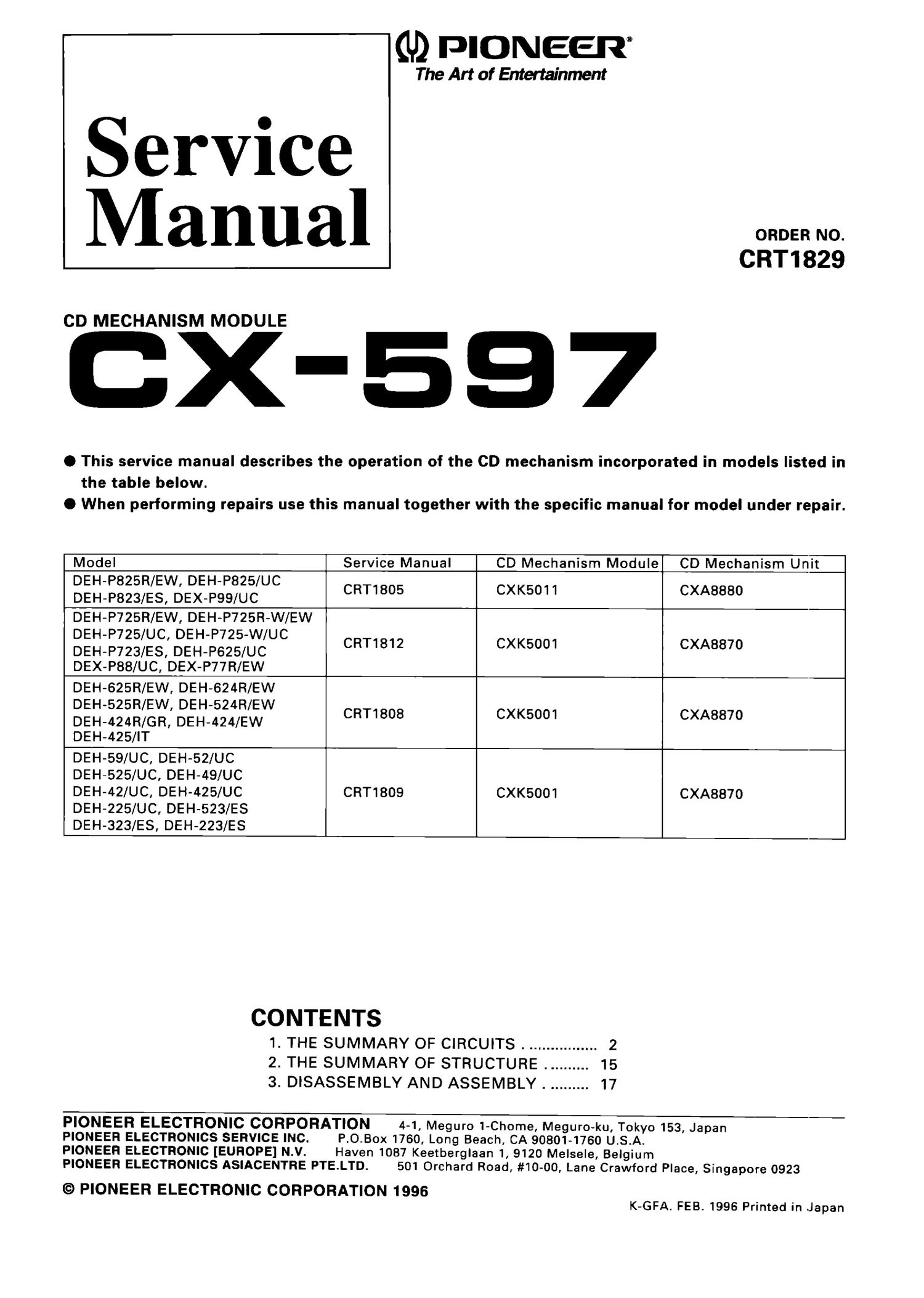 pioneer cx 597 service manual