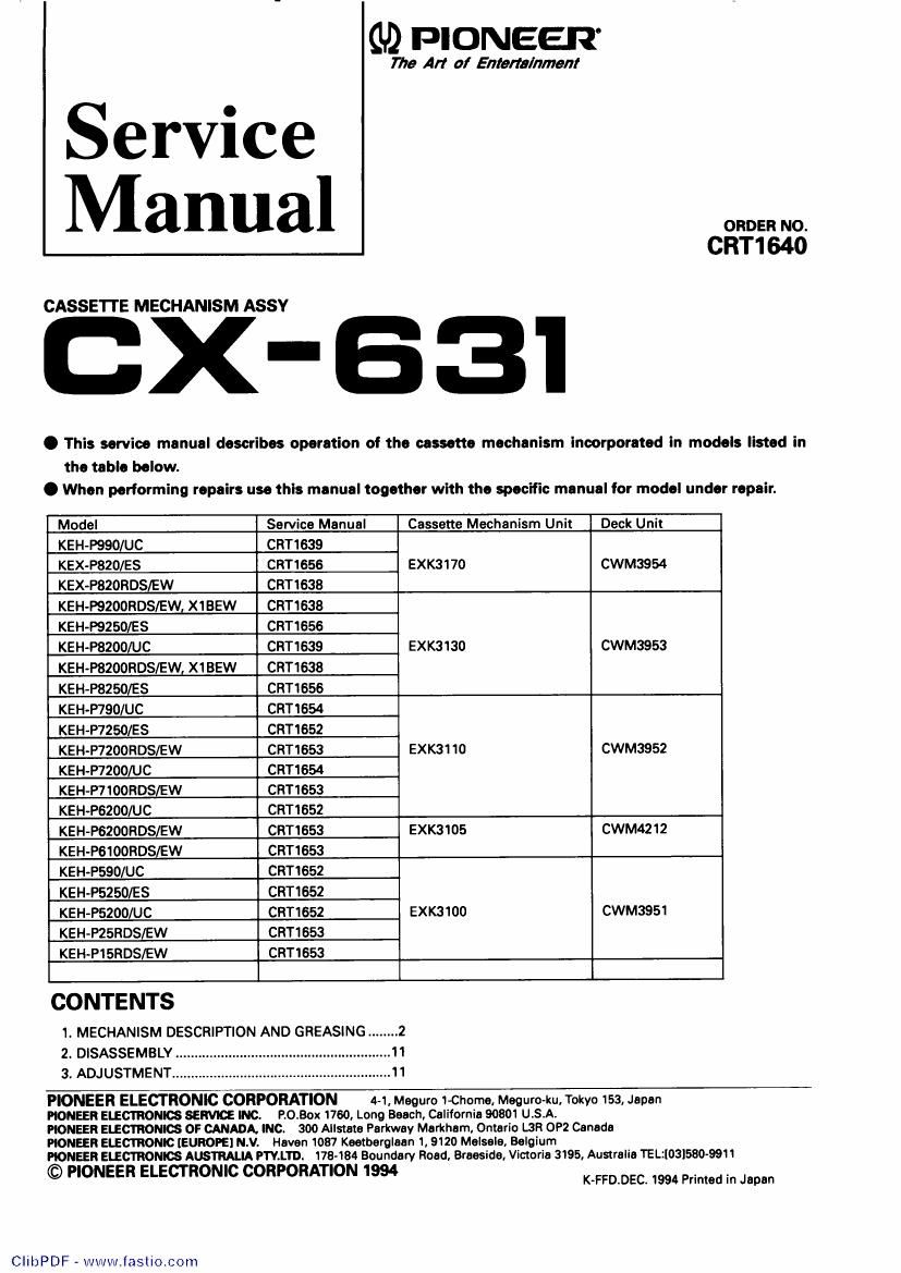 pioneer cx 631 service manual