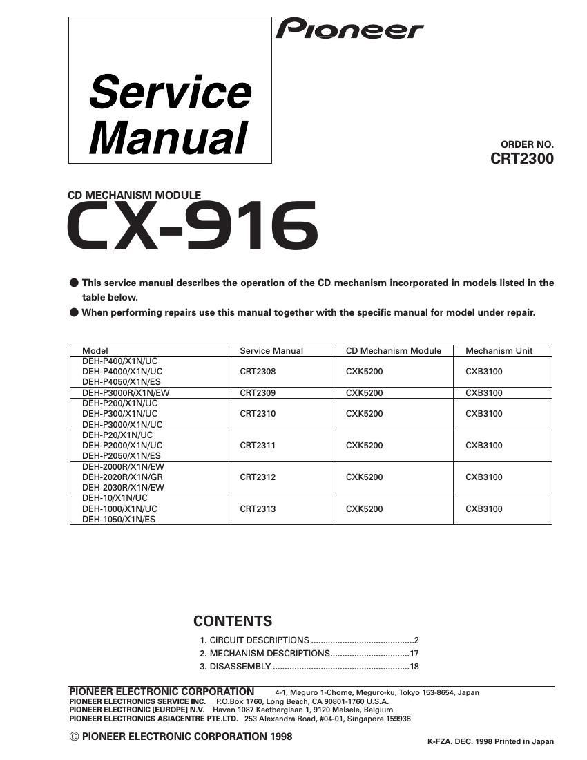 pioneer cx 916 service manual