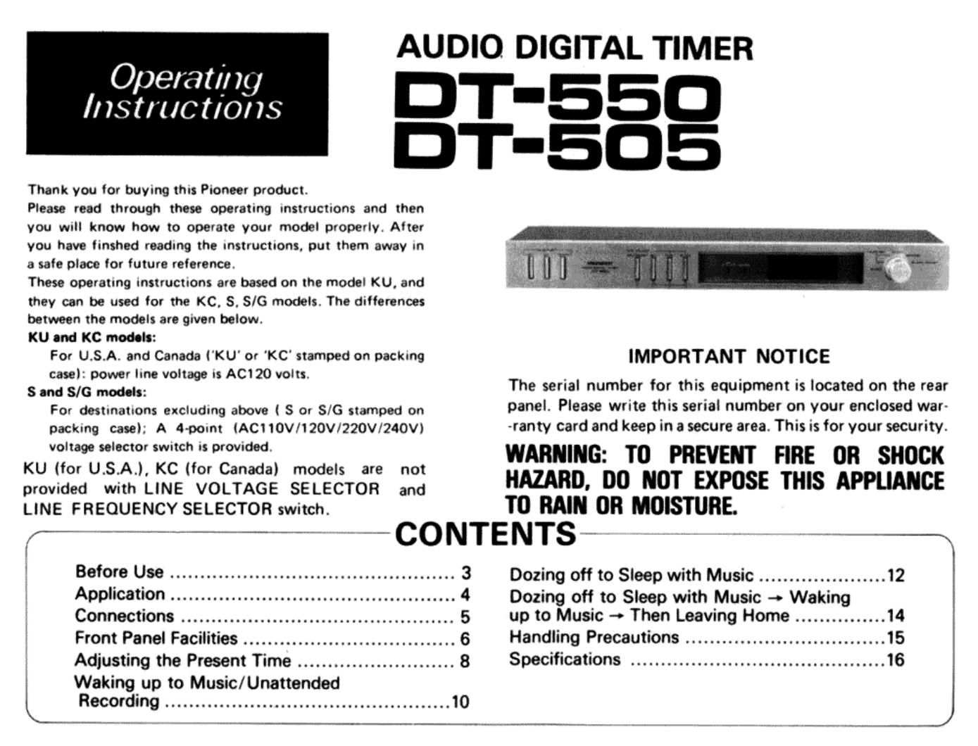 pioneer dt 505 owners manual