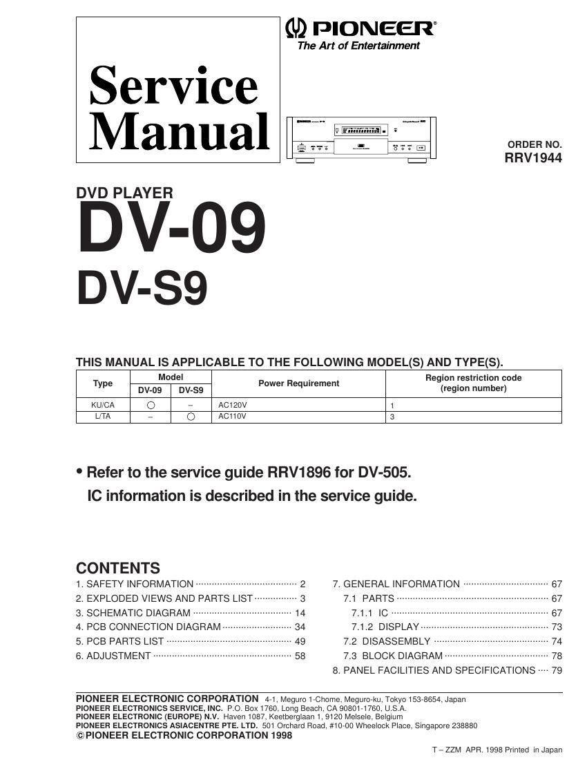 pioneer dv 09 service manual