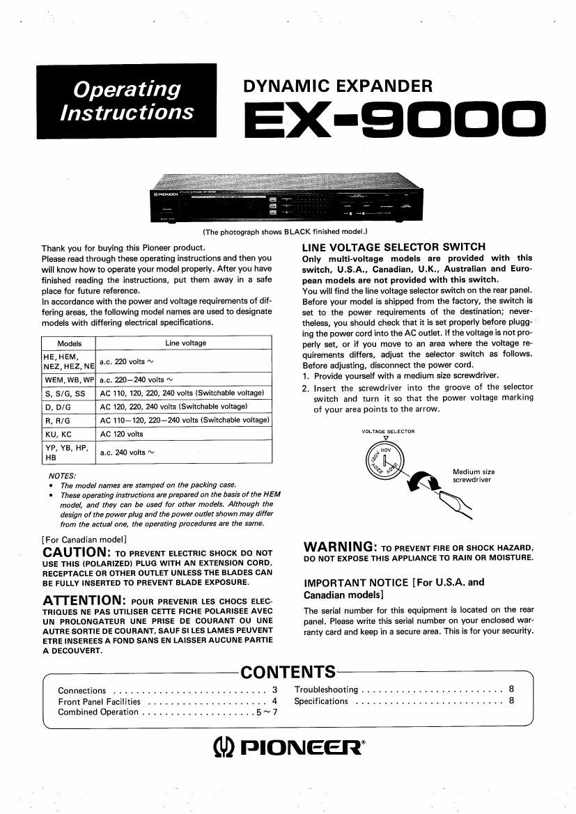 pioneer ex 9000 owners manual