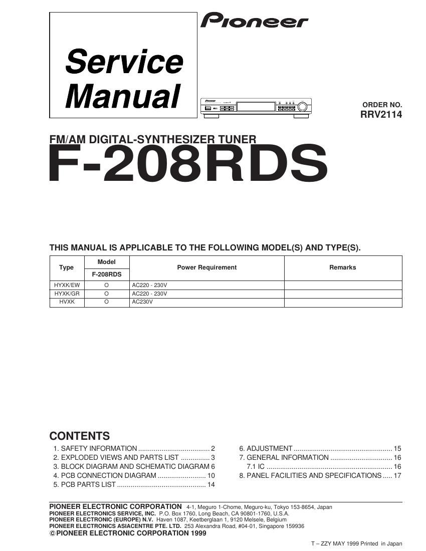 pioneer f 208 rds service manual