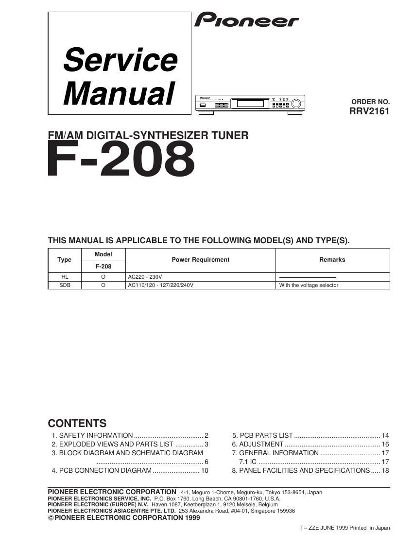 pioneer f 208 service manual