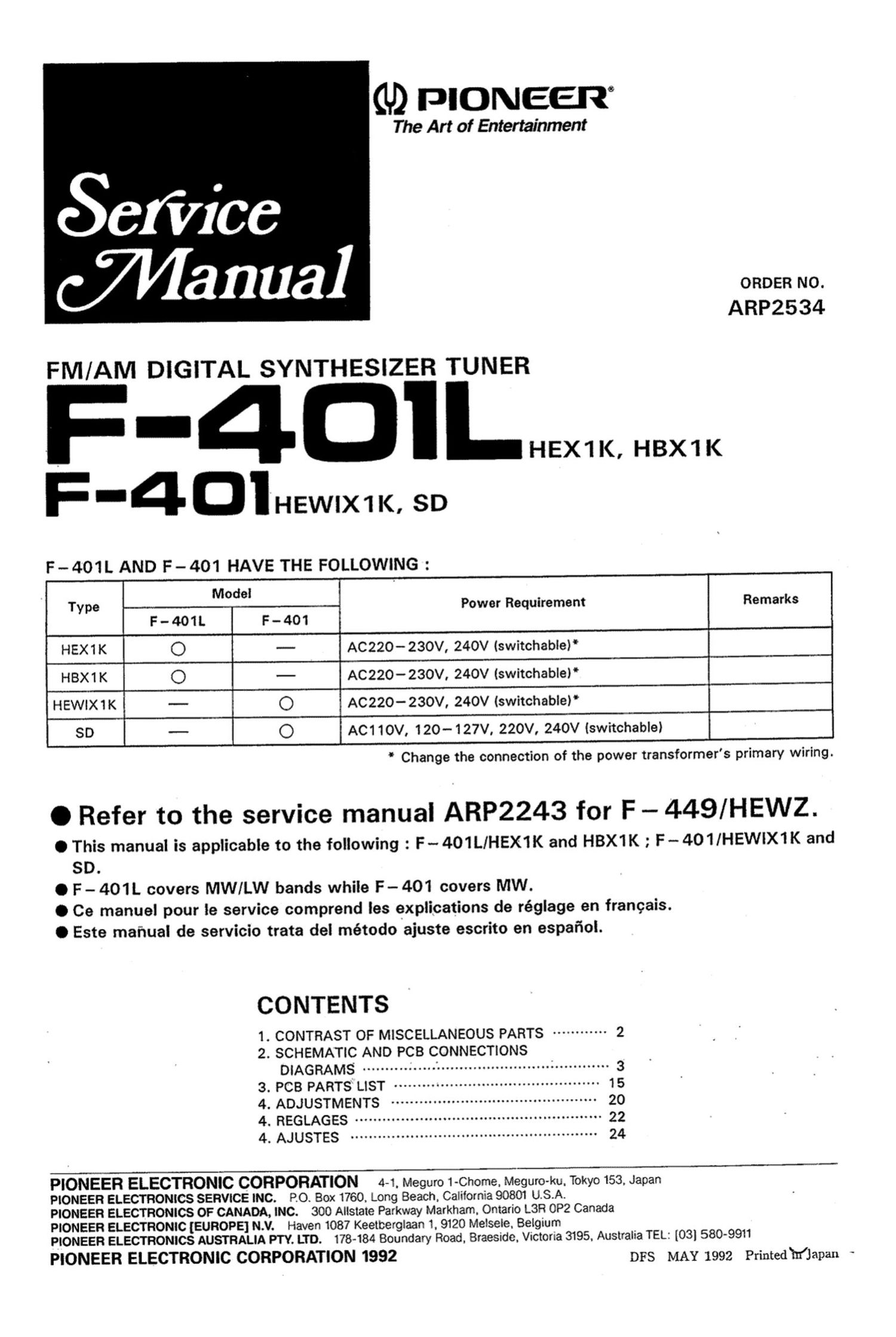 pioneer f 401 l service manual