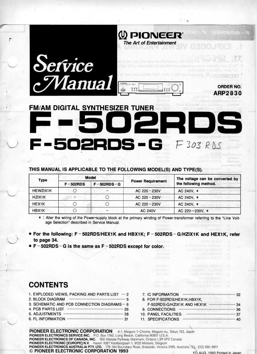 pioneer f 502 rds service manual