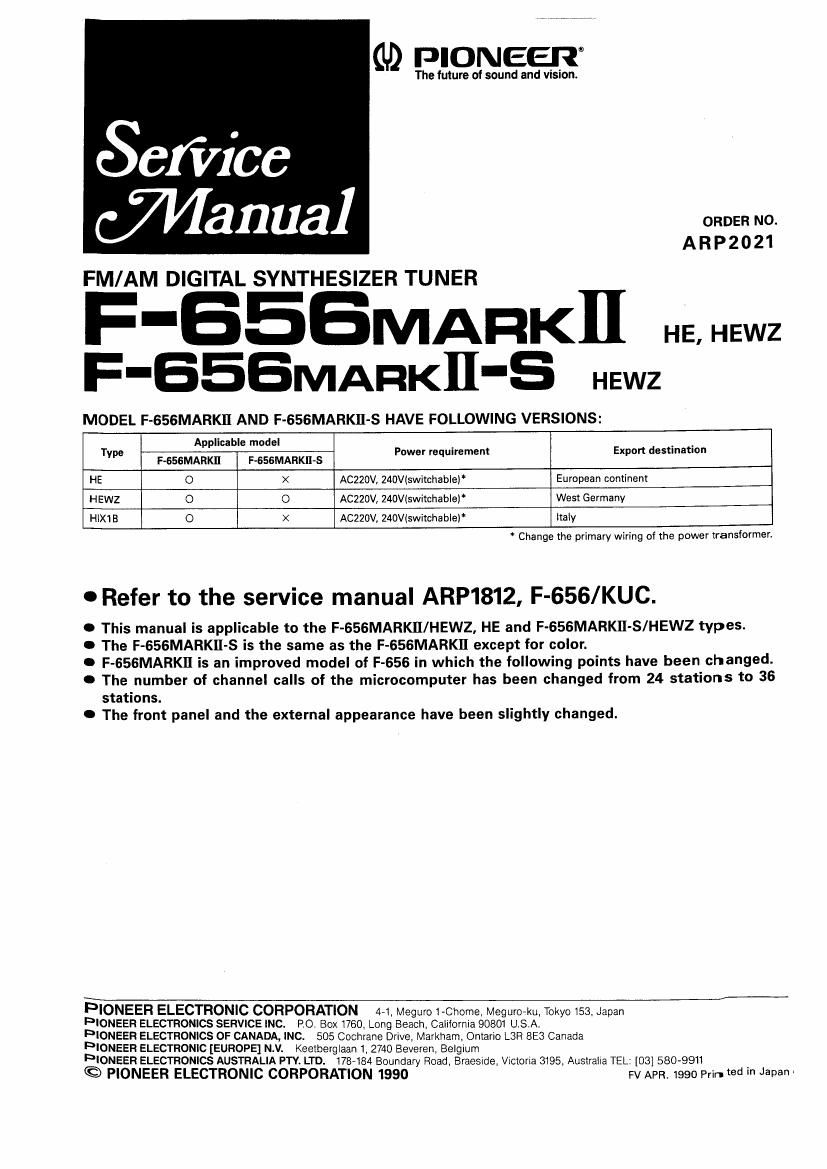 pioneer f 656 mk2 s service manual