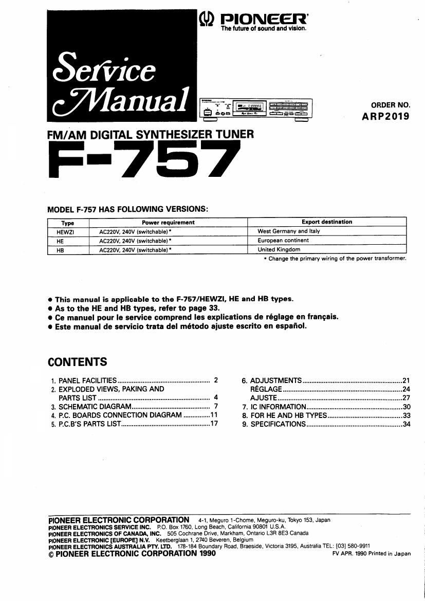 pioneer f 757 service manual