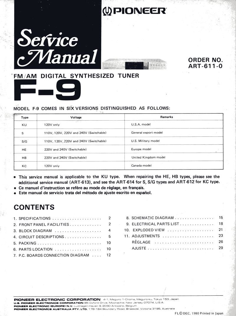 pioneer f 9 schematic