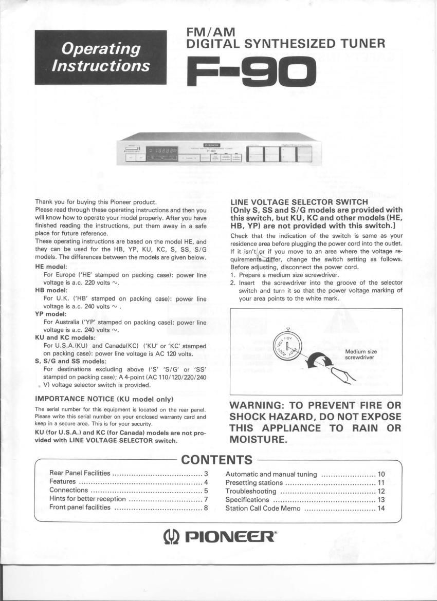 pioneer f 90 owners manual