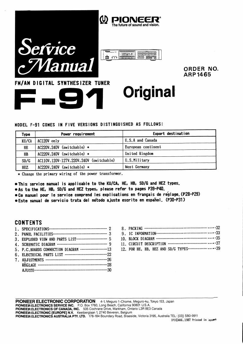 pioneer f 91 service manual