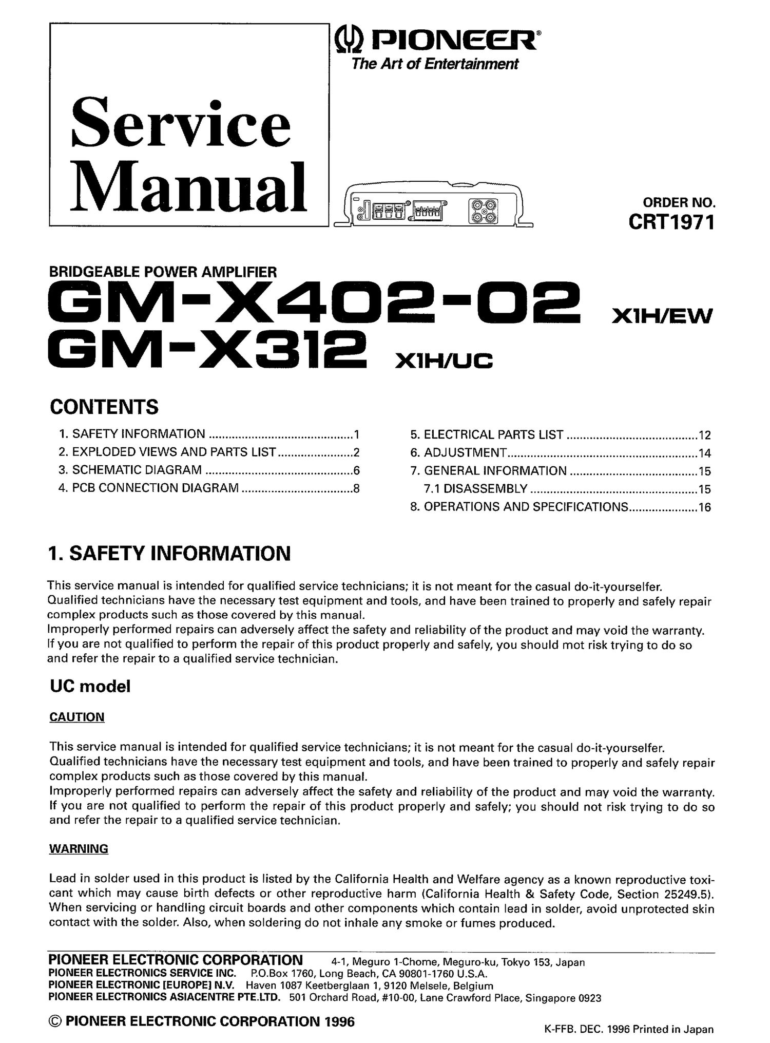 pioneer gmx 312 service manual