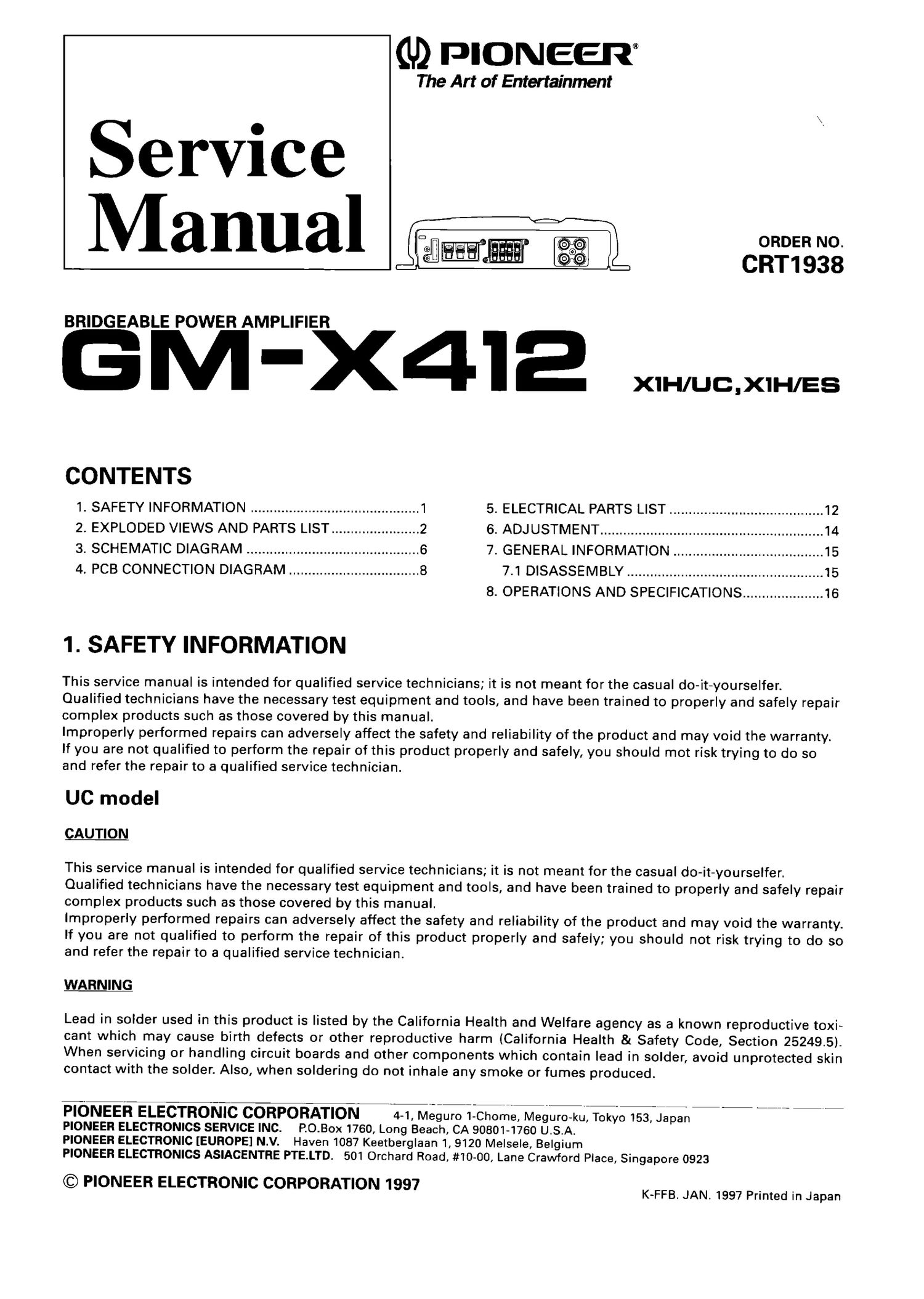 pioneer gmx 412 service manual