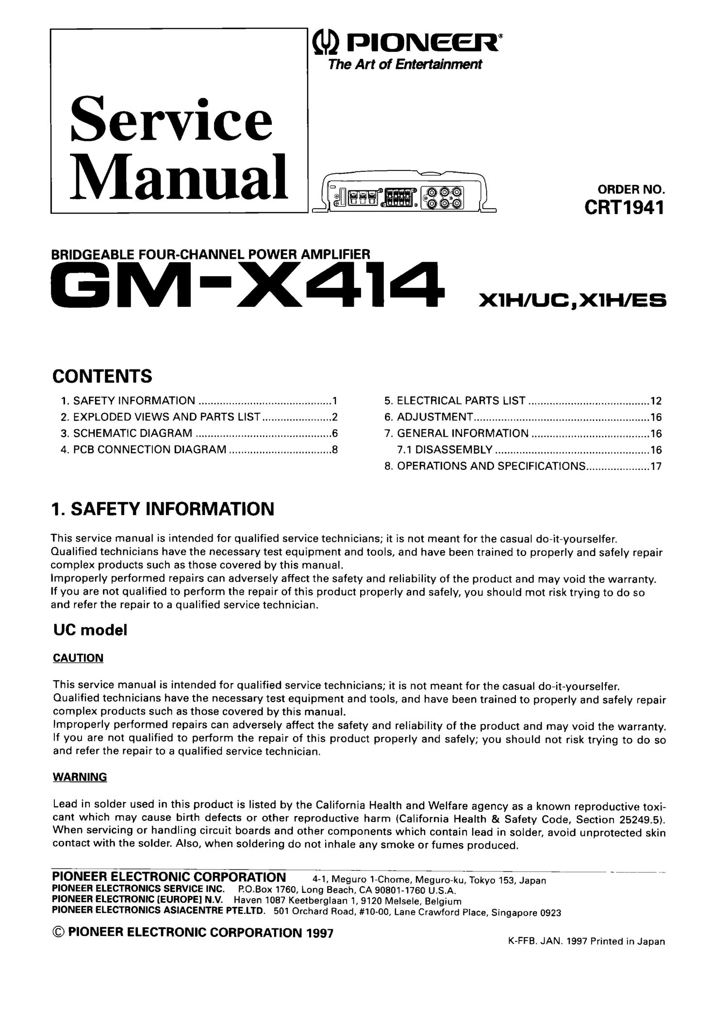 pioneer gmx 414 service manual