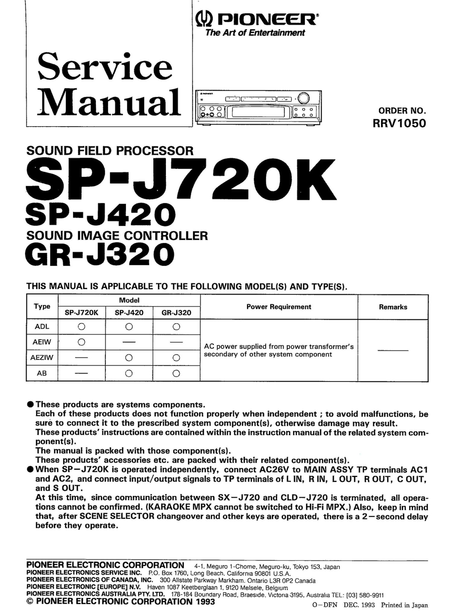 pioneer grj 320 service manual