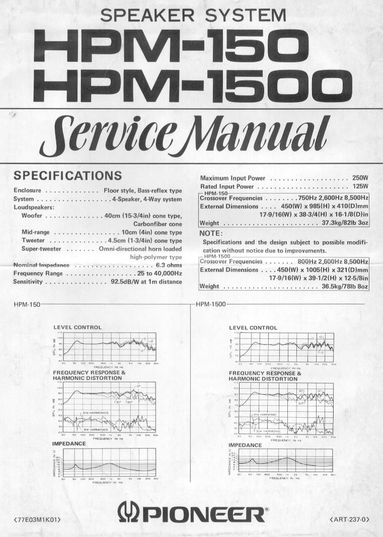 pioneer hpm 1500 service manual