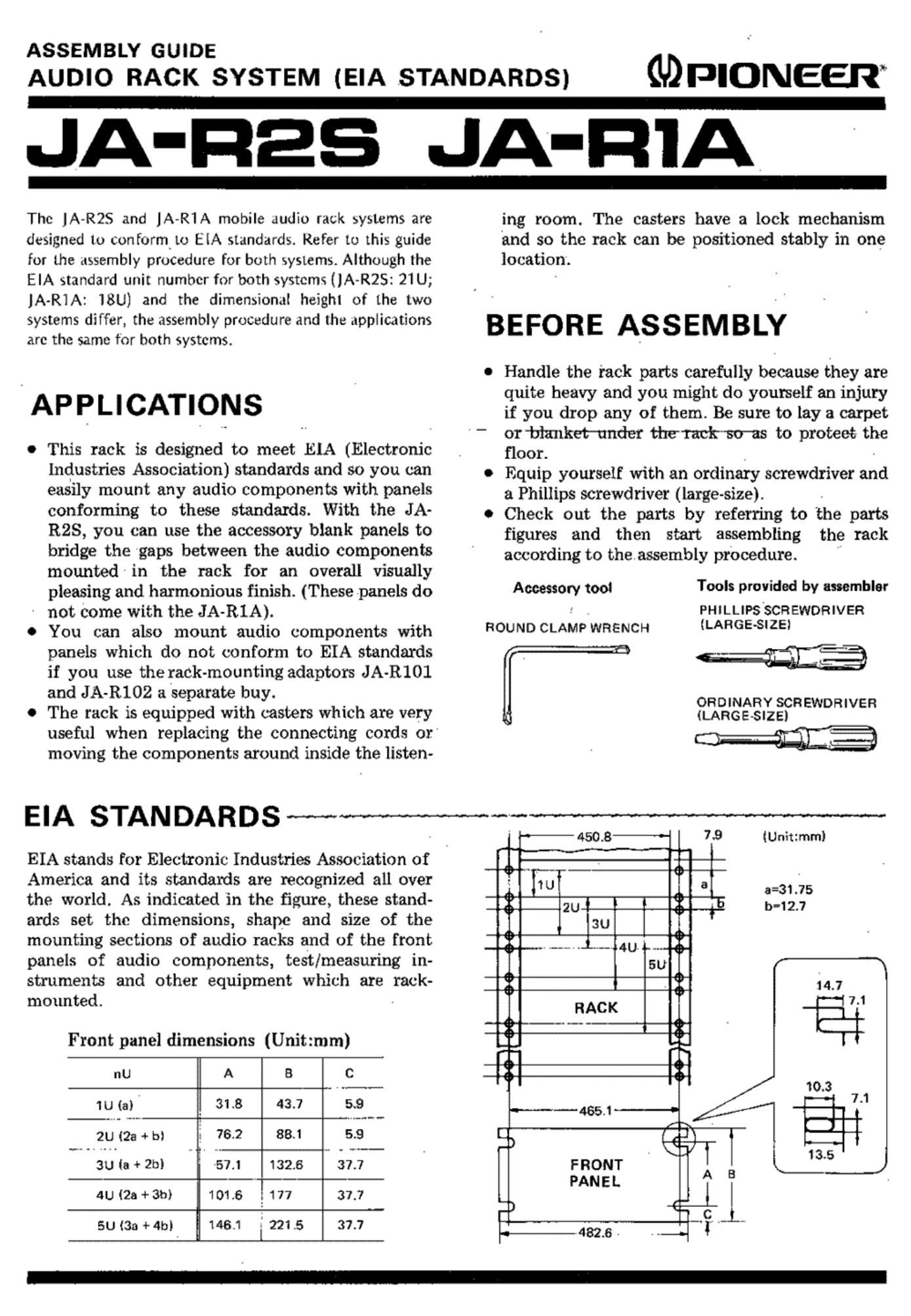 pioneer jar 1 a owners manual