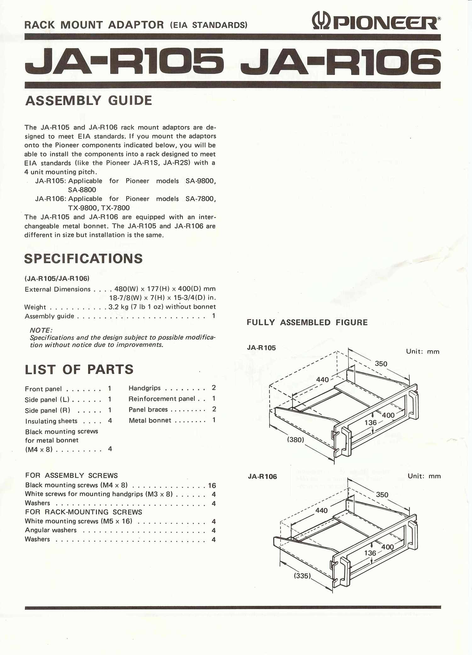 pioneer jar 105 owners manual