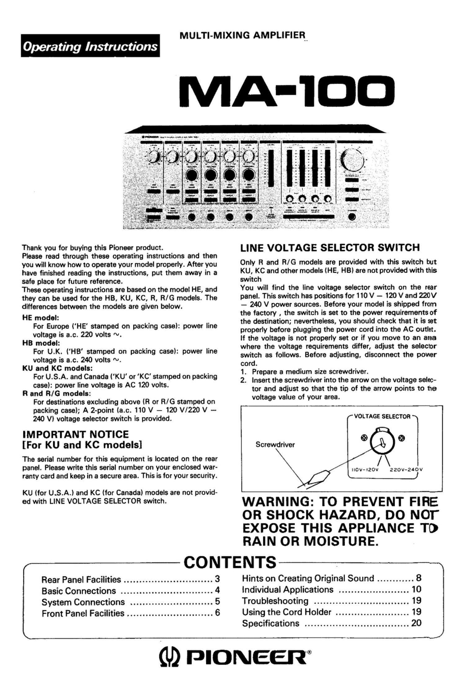 pioneer ma 100 service manual