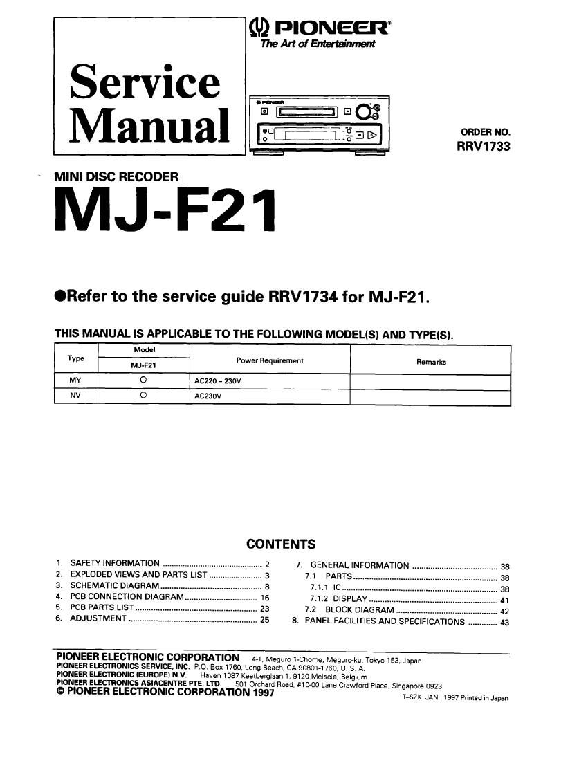 pioneer mjf 21 service manual