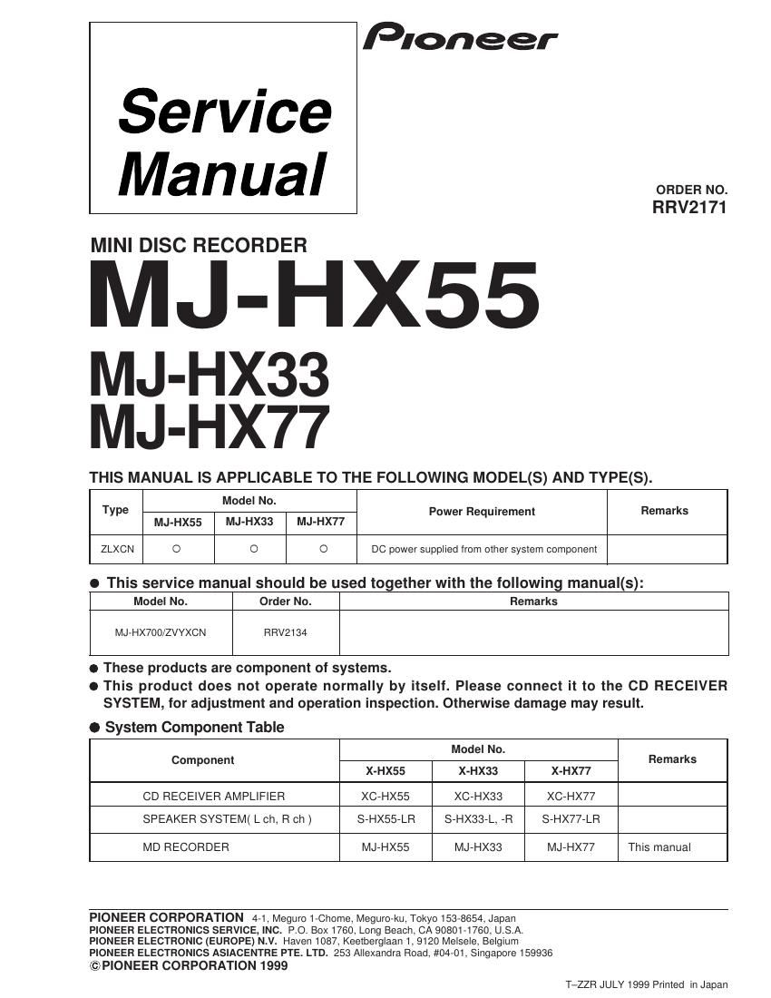 pioneer mjhx 55 service manual