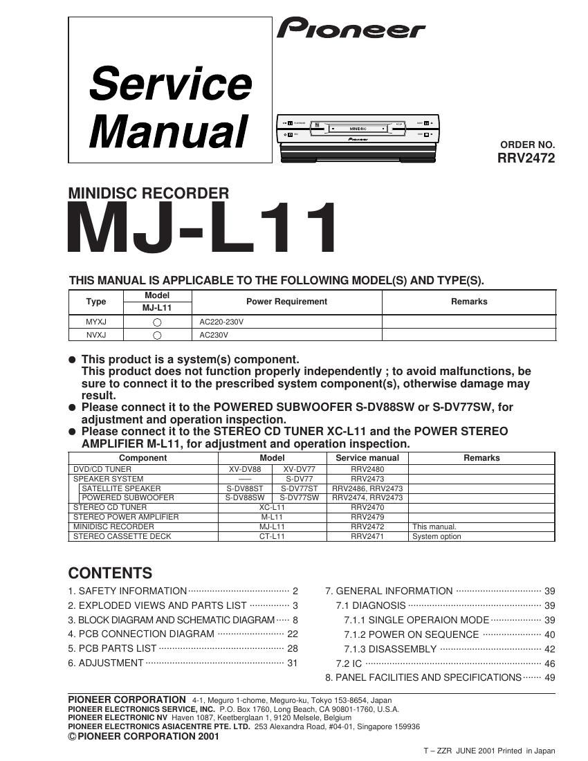 pioneer mjl 11 service manual