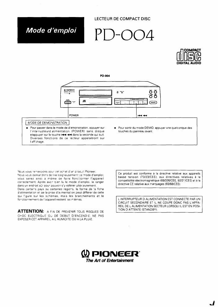 pioneer pd 004 owners manual