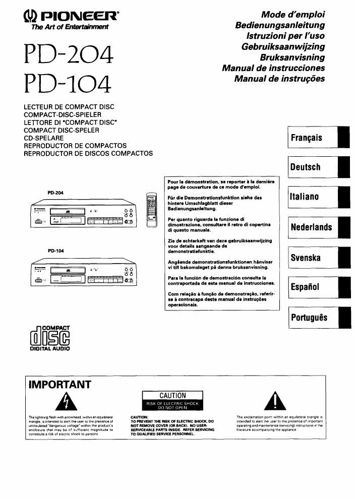 pioneer pd 104 owners manual