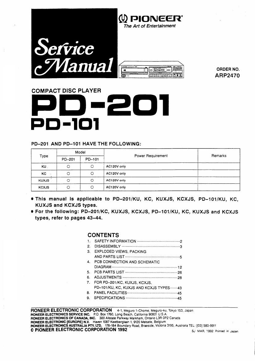 Free Audio Service Manuals - Free download pioneer pd 201 service manual