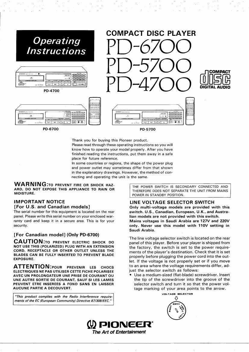 Pioneer PD 4700 Owners Manual