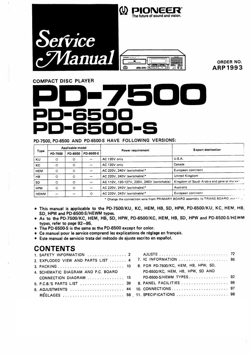 pioneer pd 6500 s service manual