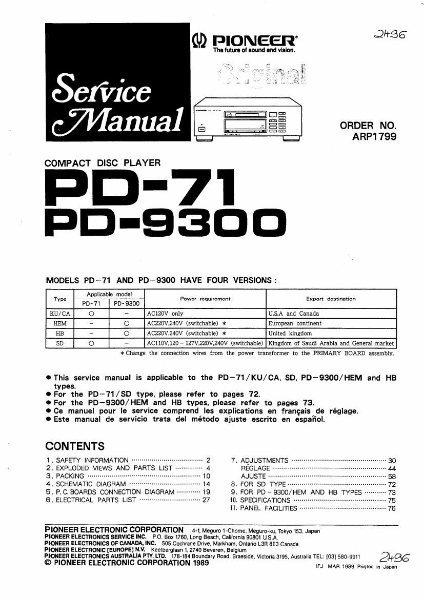 pioneer pd 71 service manual