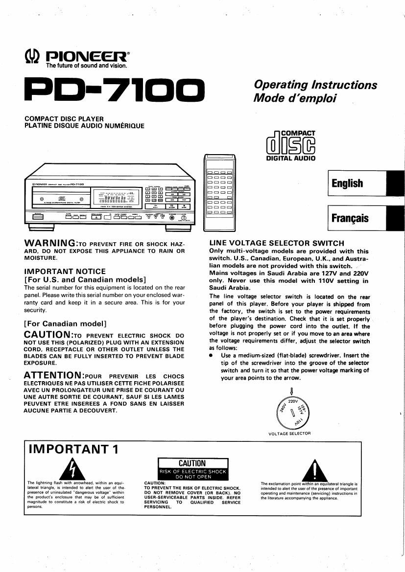 pioneer pd 7100 owners manual