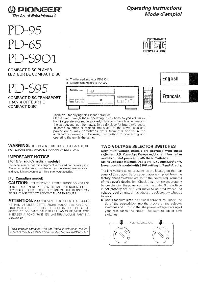 Pioneer PD 95 Owners Manual