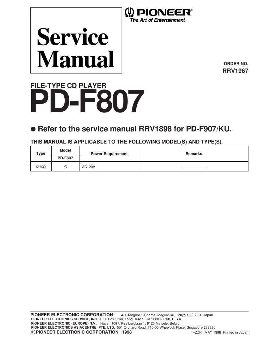 pioneer pdf 807 service manual