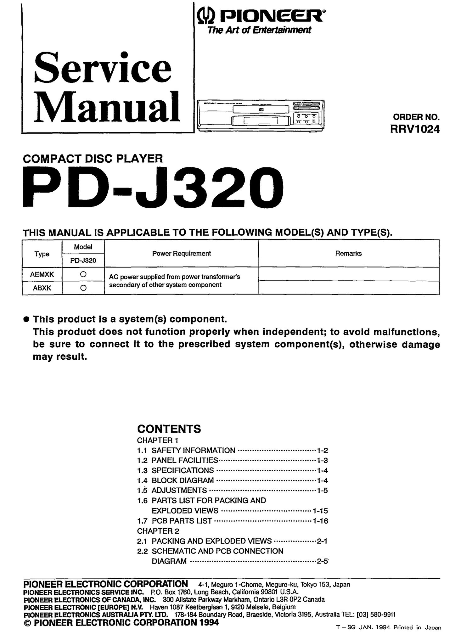 pioneer pdj 320 service manual