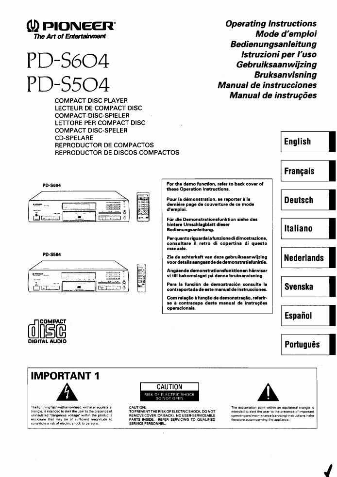 pioneer pds 504 owners manual