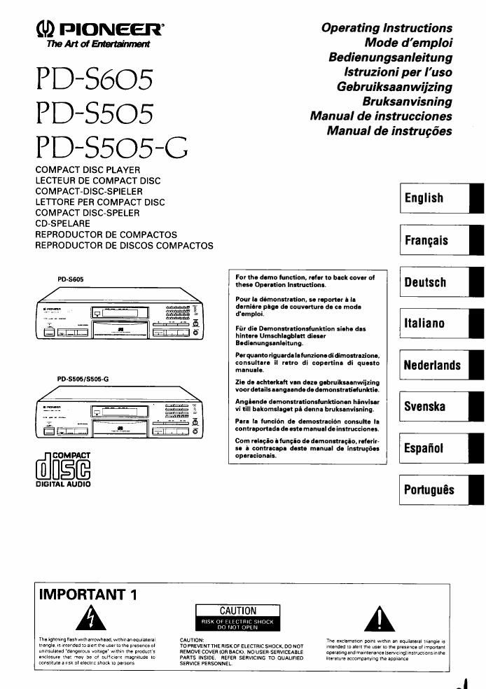 pioneer pds 505 g owners manual