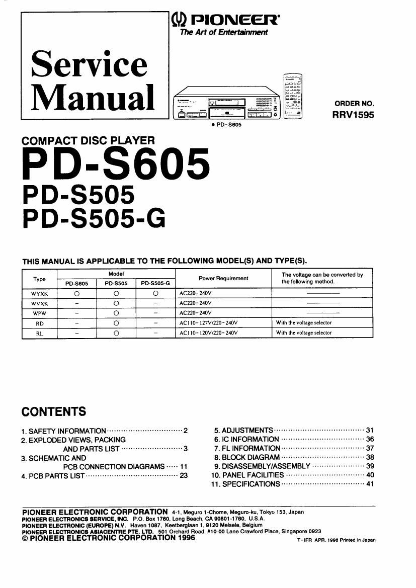 pioneer pds 605 service manual