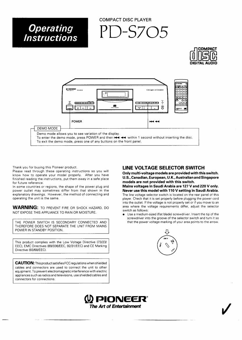 pioneer pds 705 owners manual