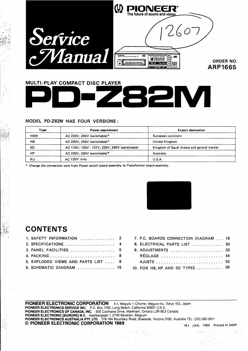 pioneer pdz 82 m service manual