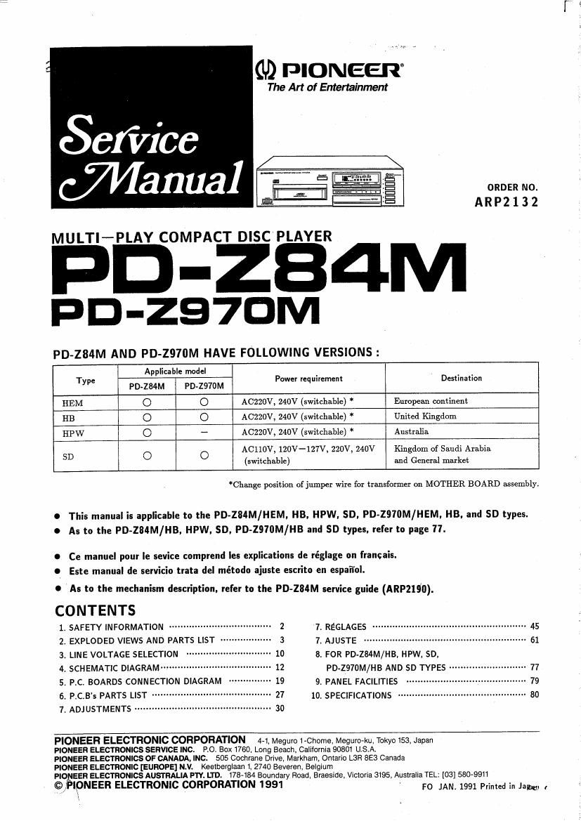 pioneer pdz 84 m service manual