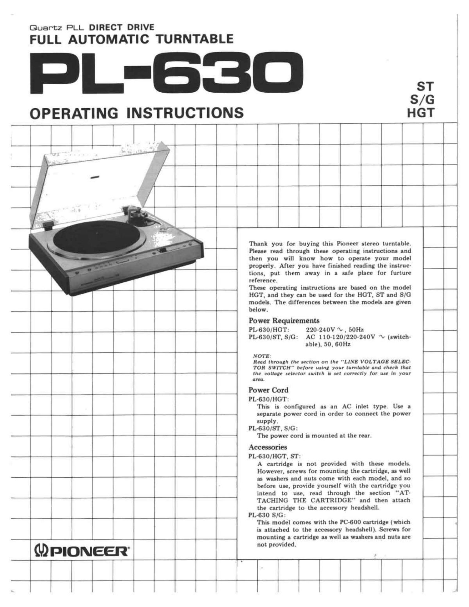 pioneer pl 630 owners manual