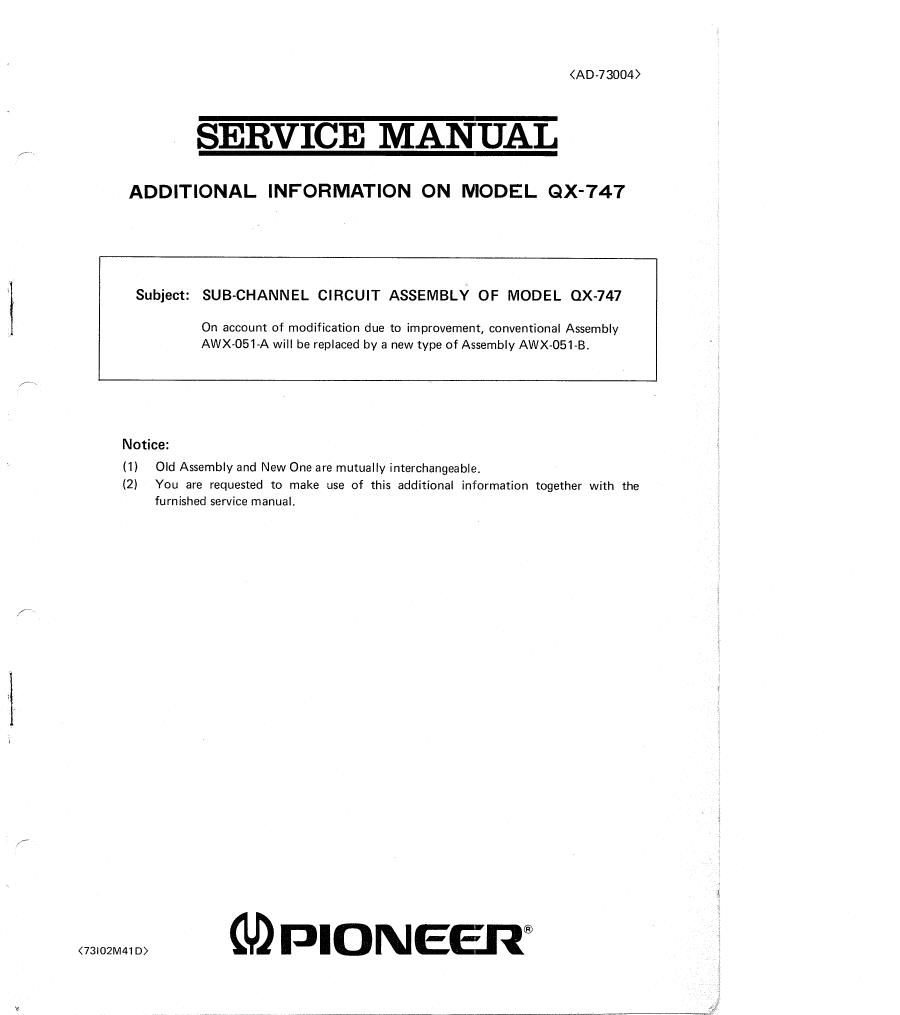 pioneer qx 747 service manual